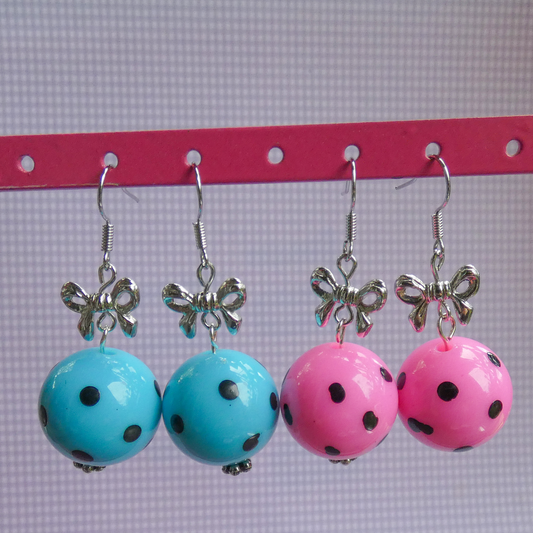 Polka Dots and Bows Bauble Earrings