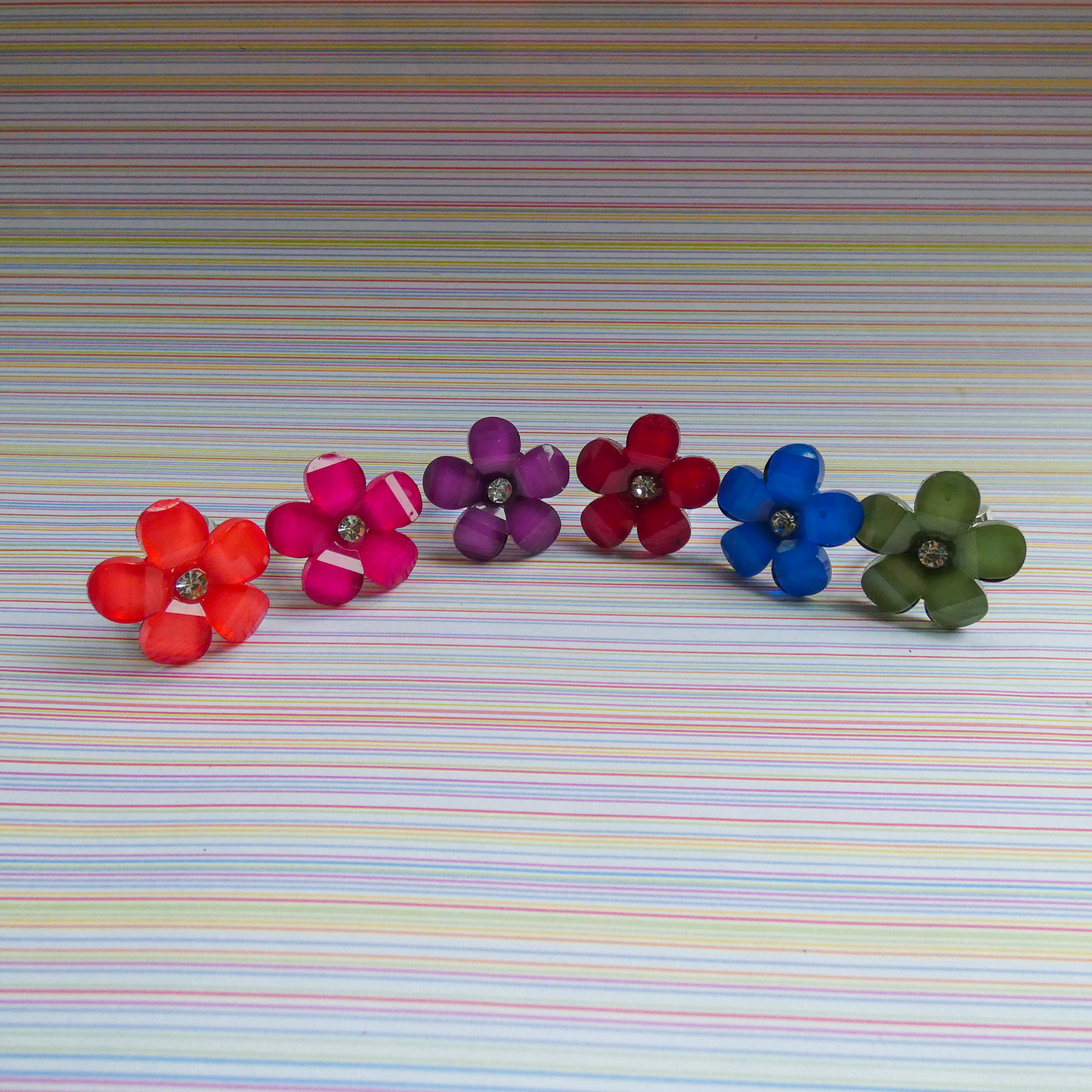 Bright and Bold Glass Flower Gem Rings