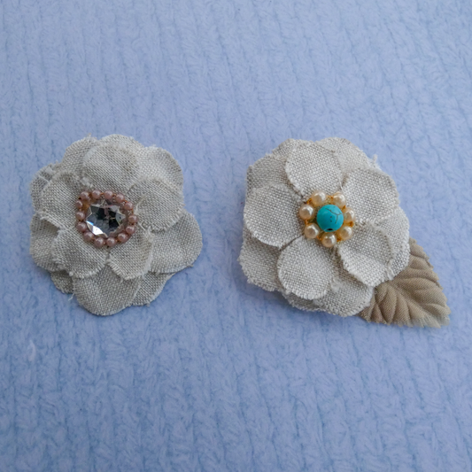 Linen Flower Hair Clips