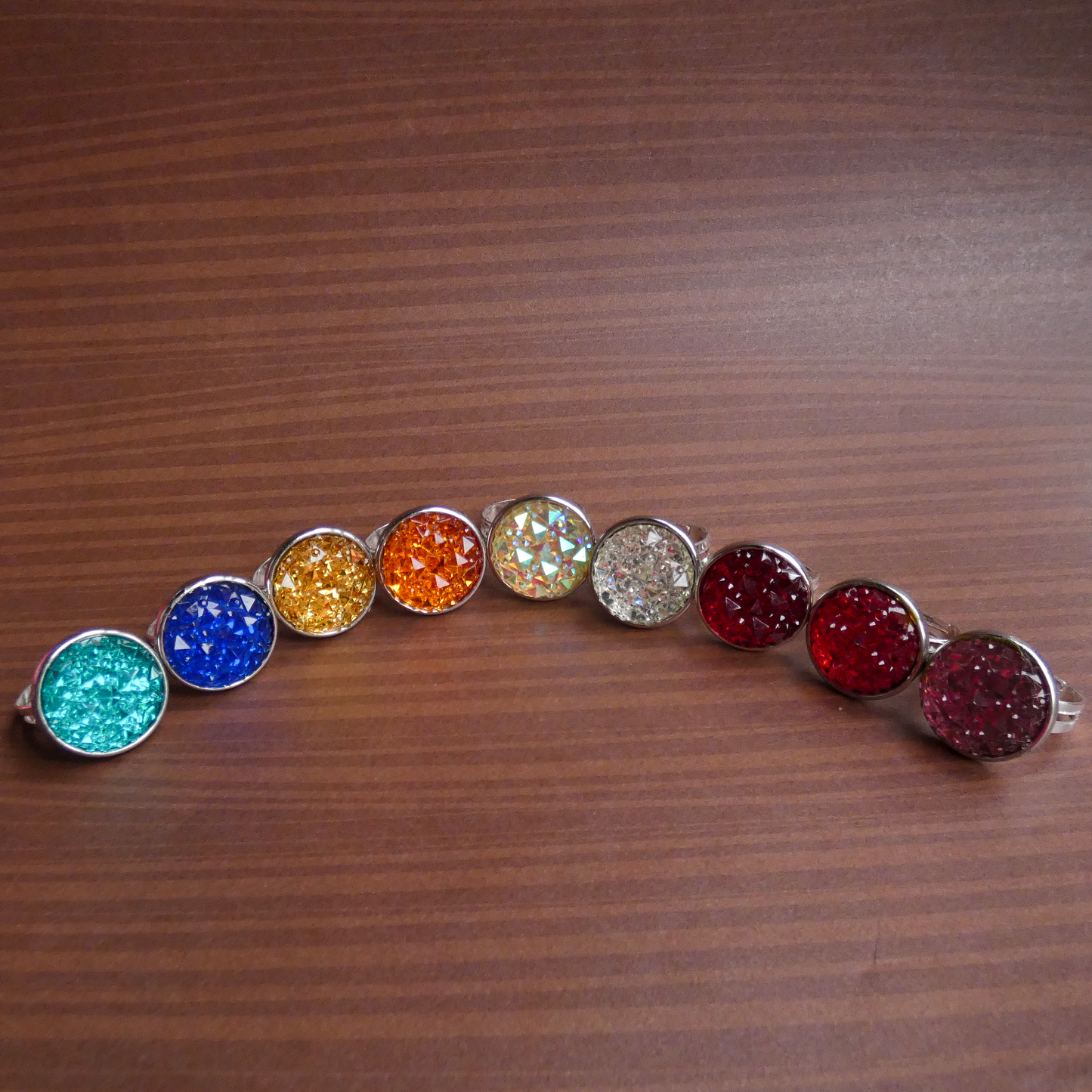 Shining Textured Glass Crystal Adjustable Rings