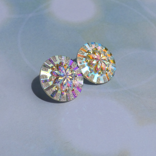 Iridescent Circle Gem Stud Earrings