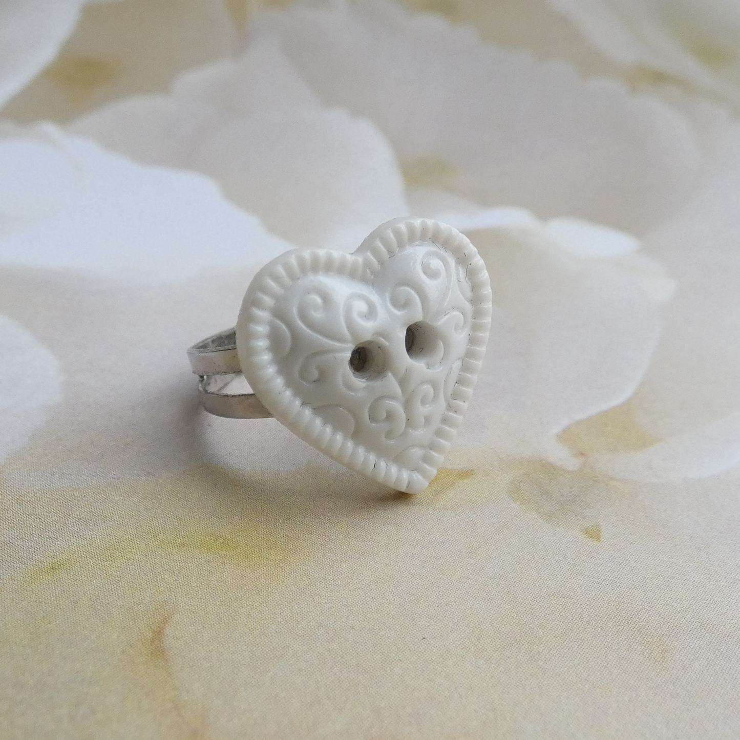 Ivory Button Heart Adjustable Ring