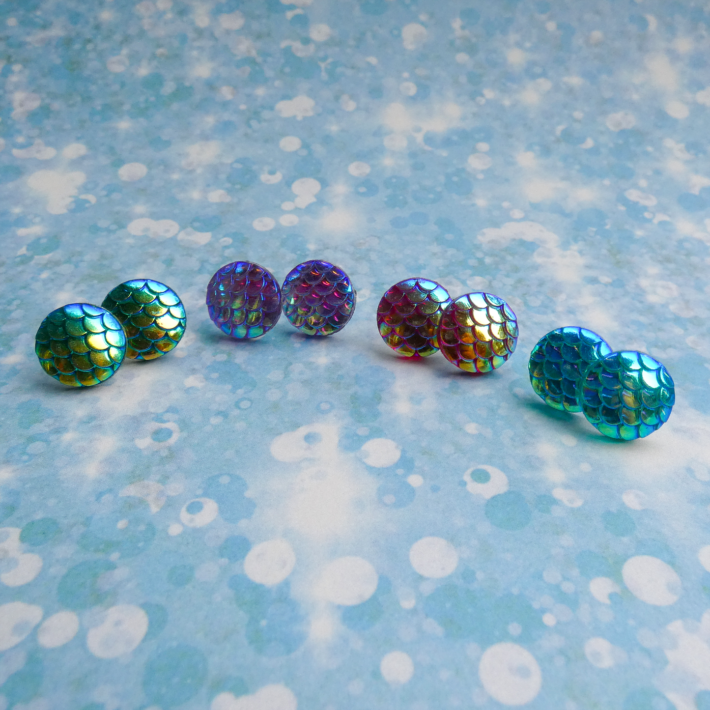 Iridescent Mermaid Scale Stud Earrings