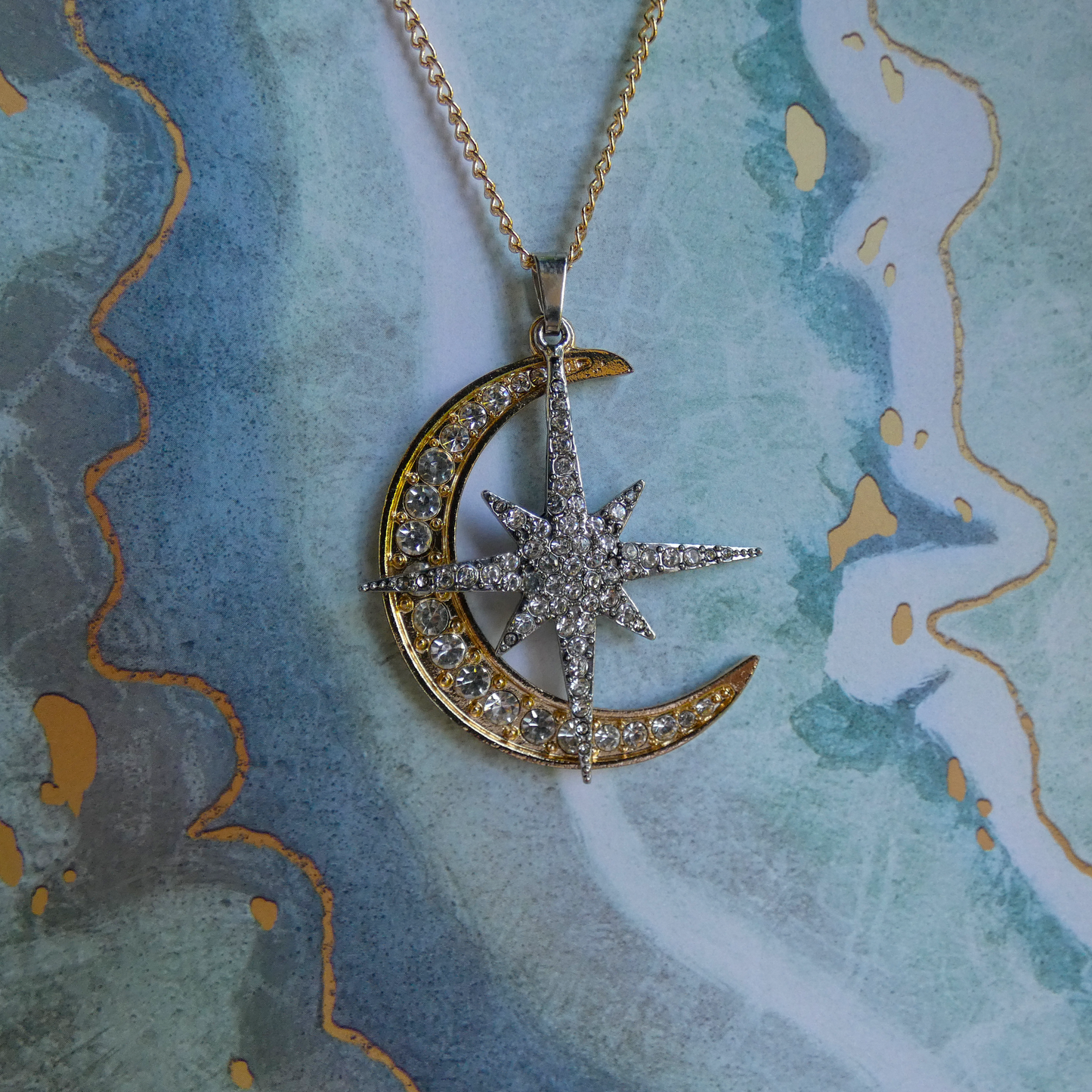 Moon and Stars Gold Statement Necklace