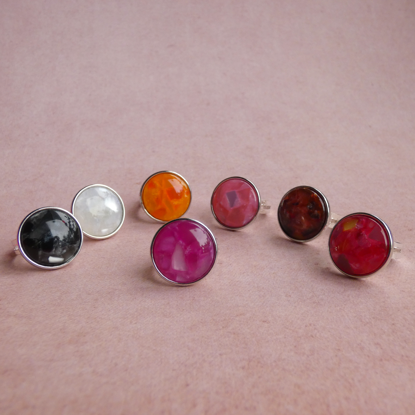 Smooth Natural Glass Crystal Adjustable Rings