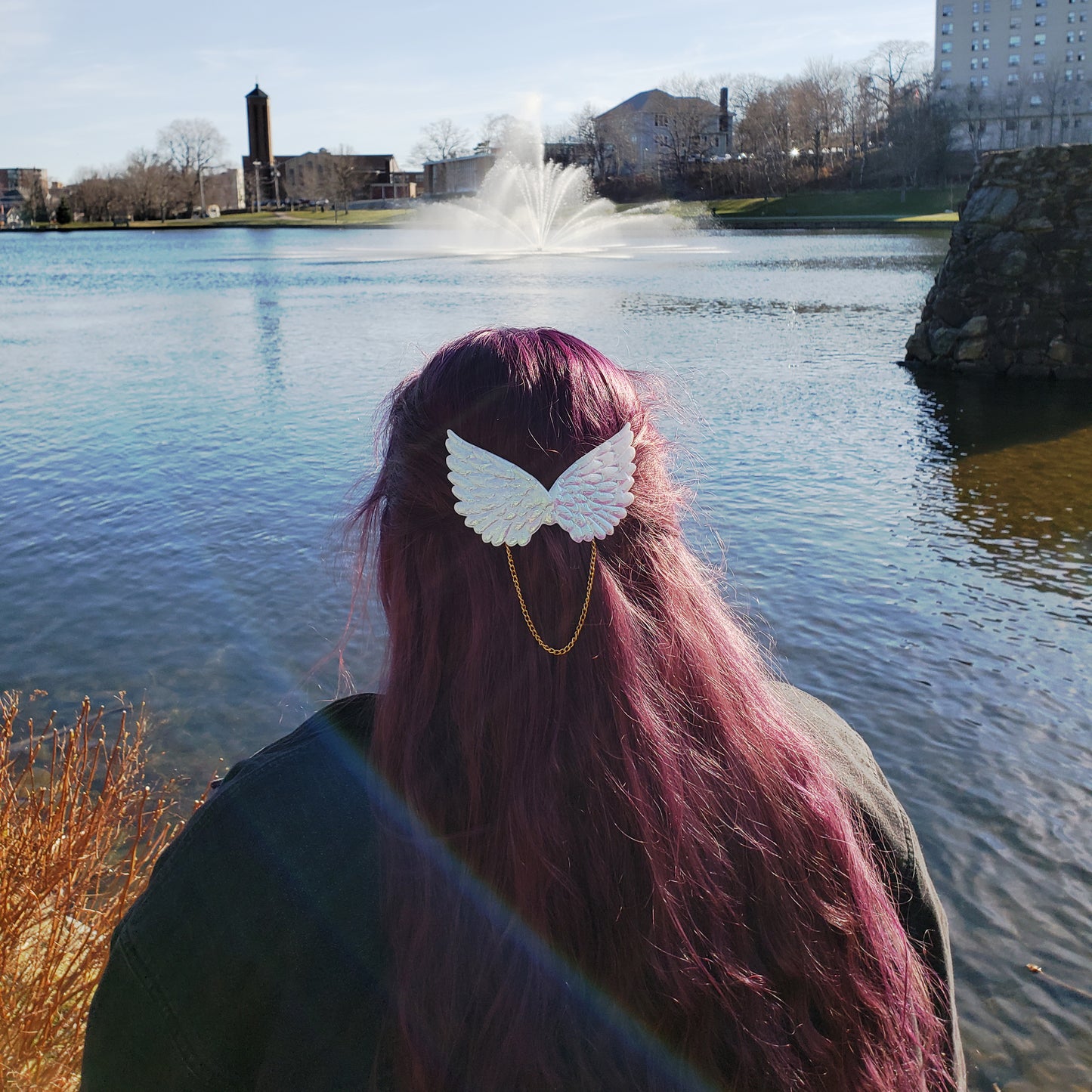 Iridescent Angel Wing Hair Barrette