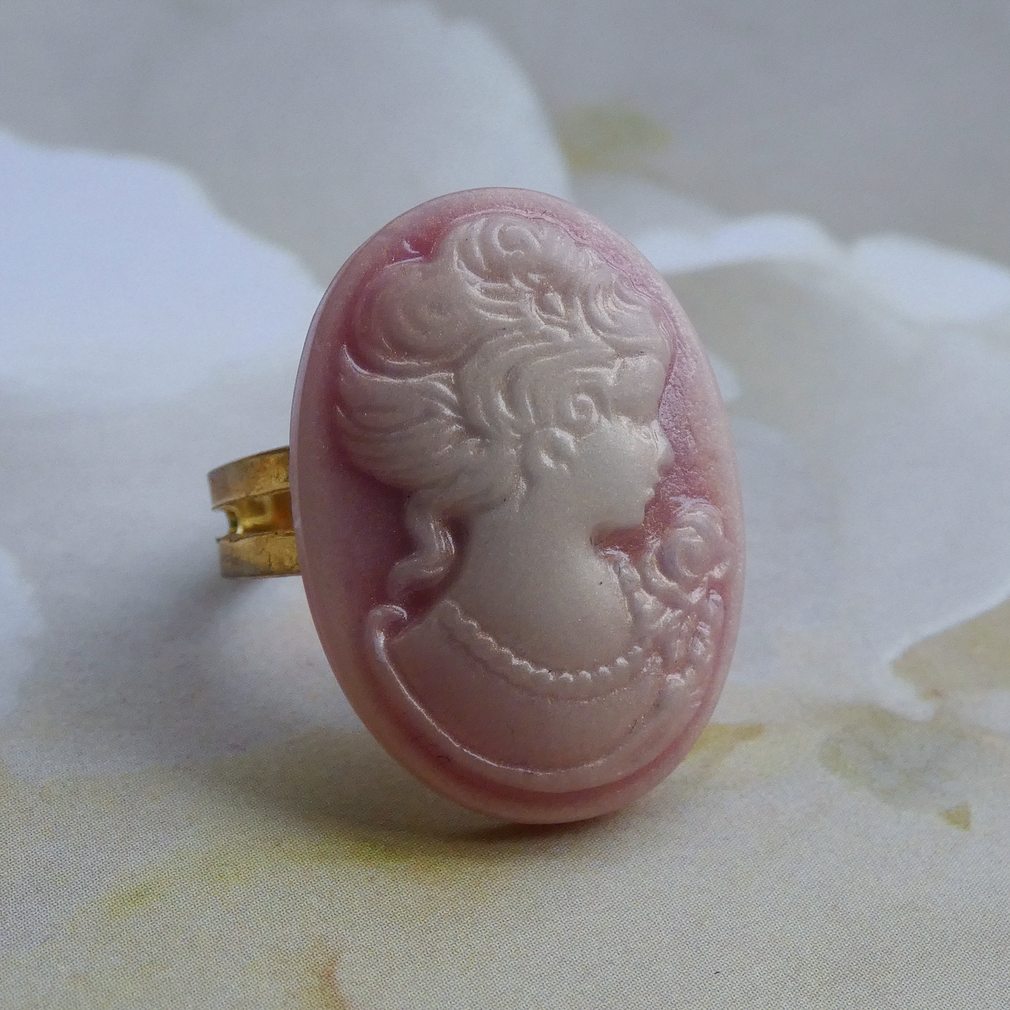 Pink Victorian Cameo Adjustable Ring