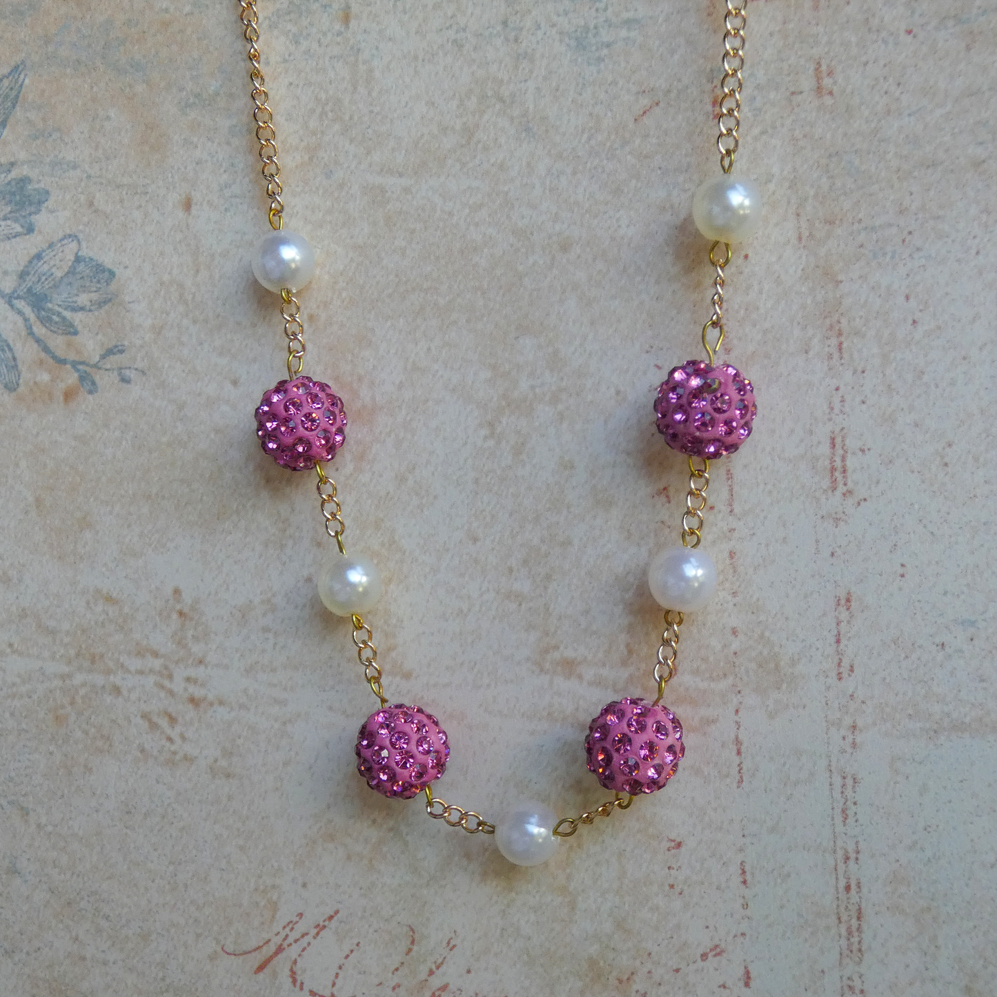 Gold and Pink Gem Bauble Necklace