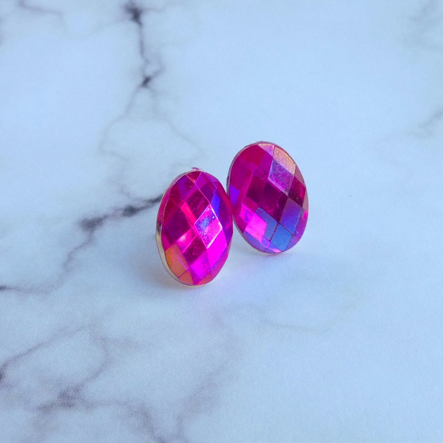 Oval Purple Gem Stone Stud Earrings