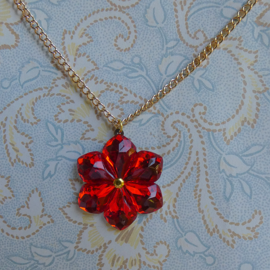 Red Glass with Gold Accent Flower Necklace