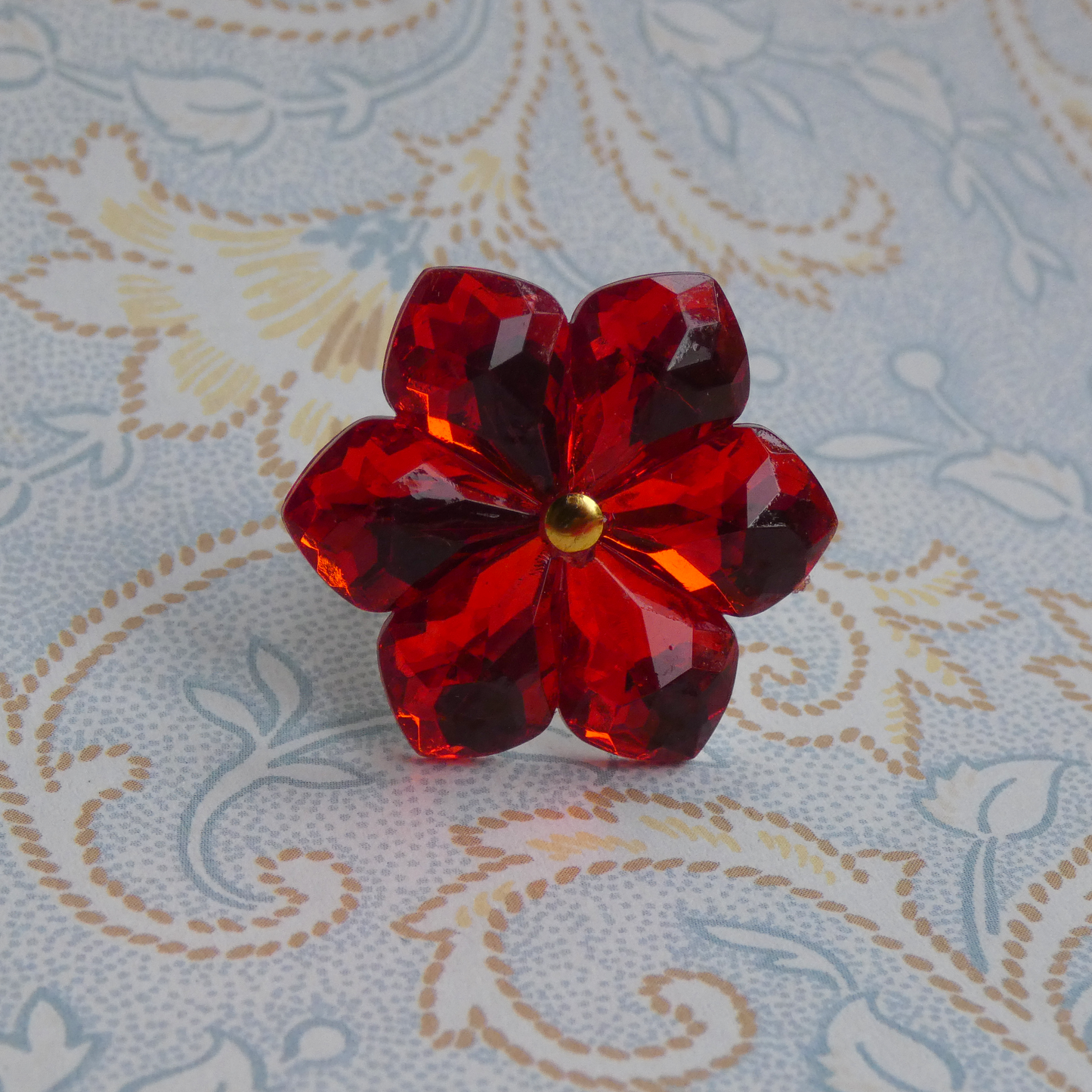 Red Glass with Gold Accent Adjustable Ring