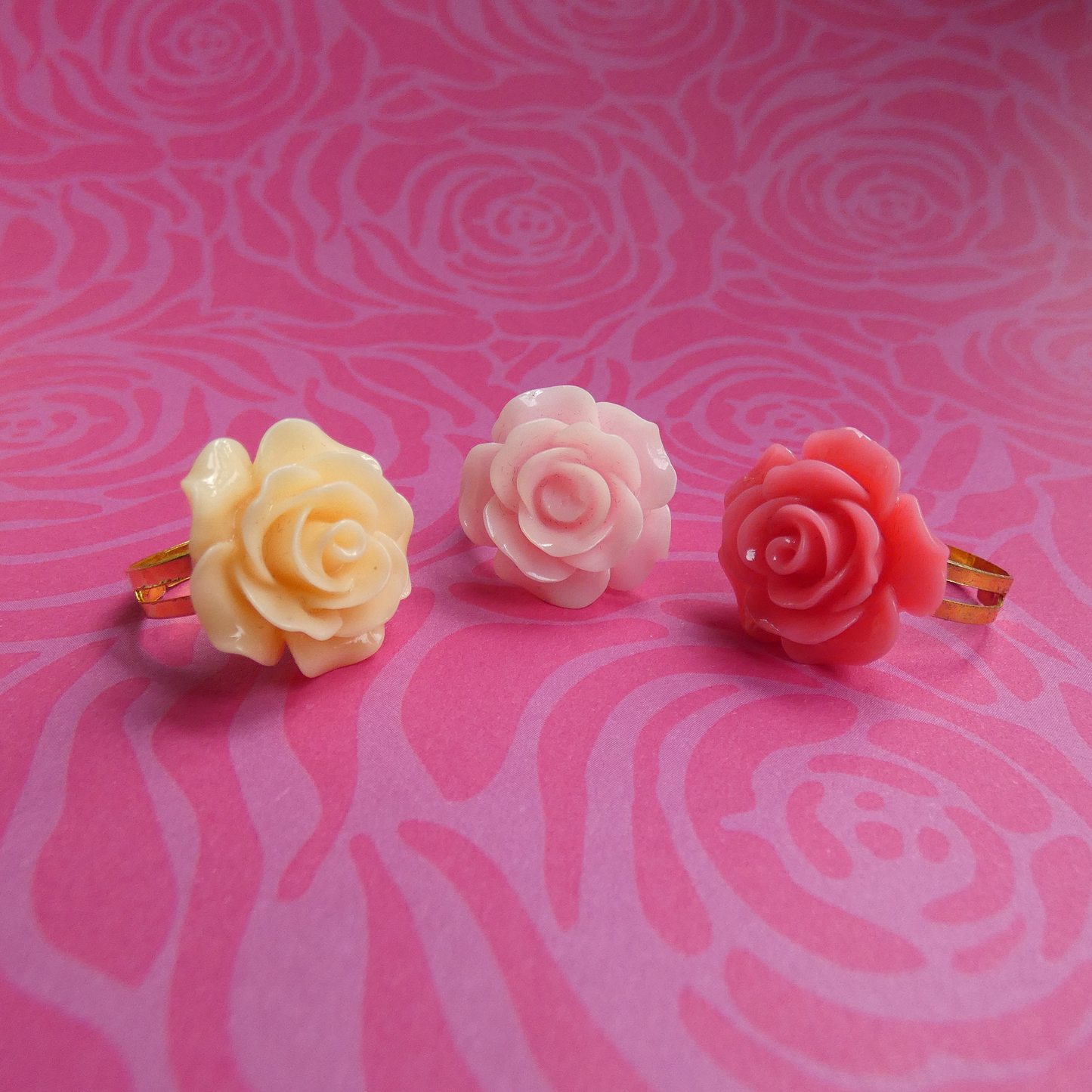 Pastel Pink and Ivory Rose Adjustable Rings