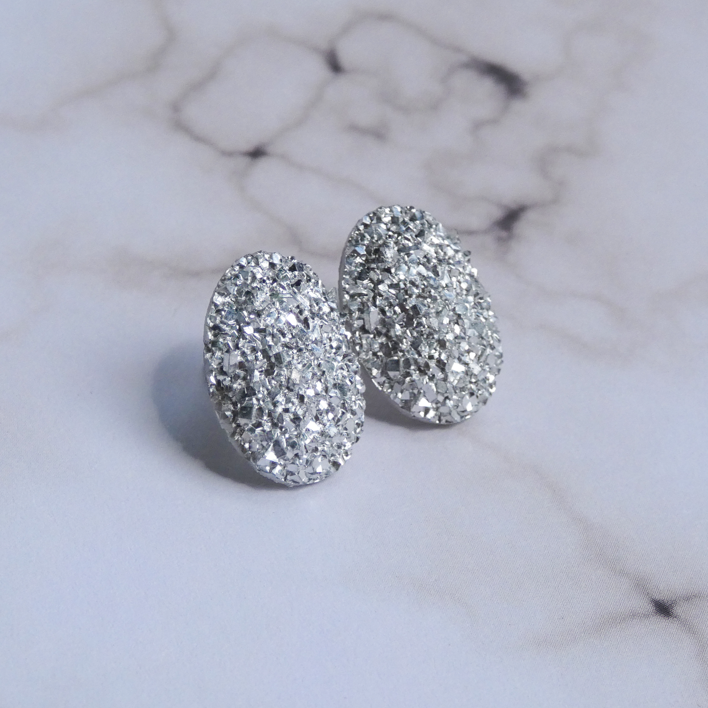 Silver Rough Crystal Stone Stud Earrings