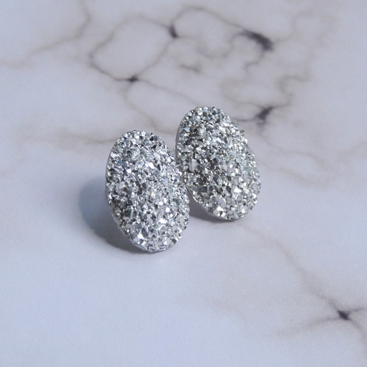 Silver Rough Crystal Stone Stud Earrings