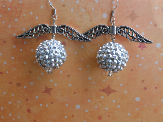 Silver Winged Bauble Earrings