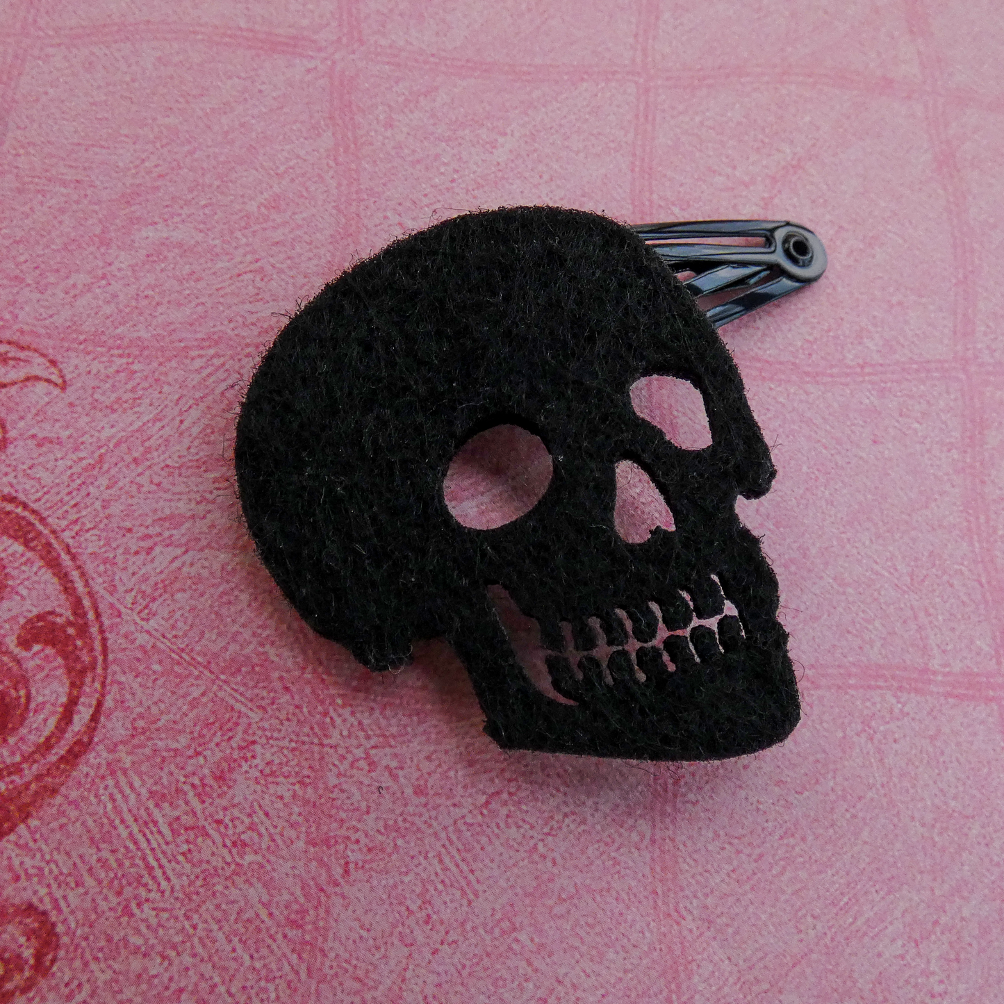 Black Felt Skull Hair Clip