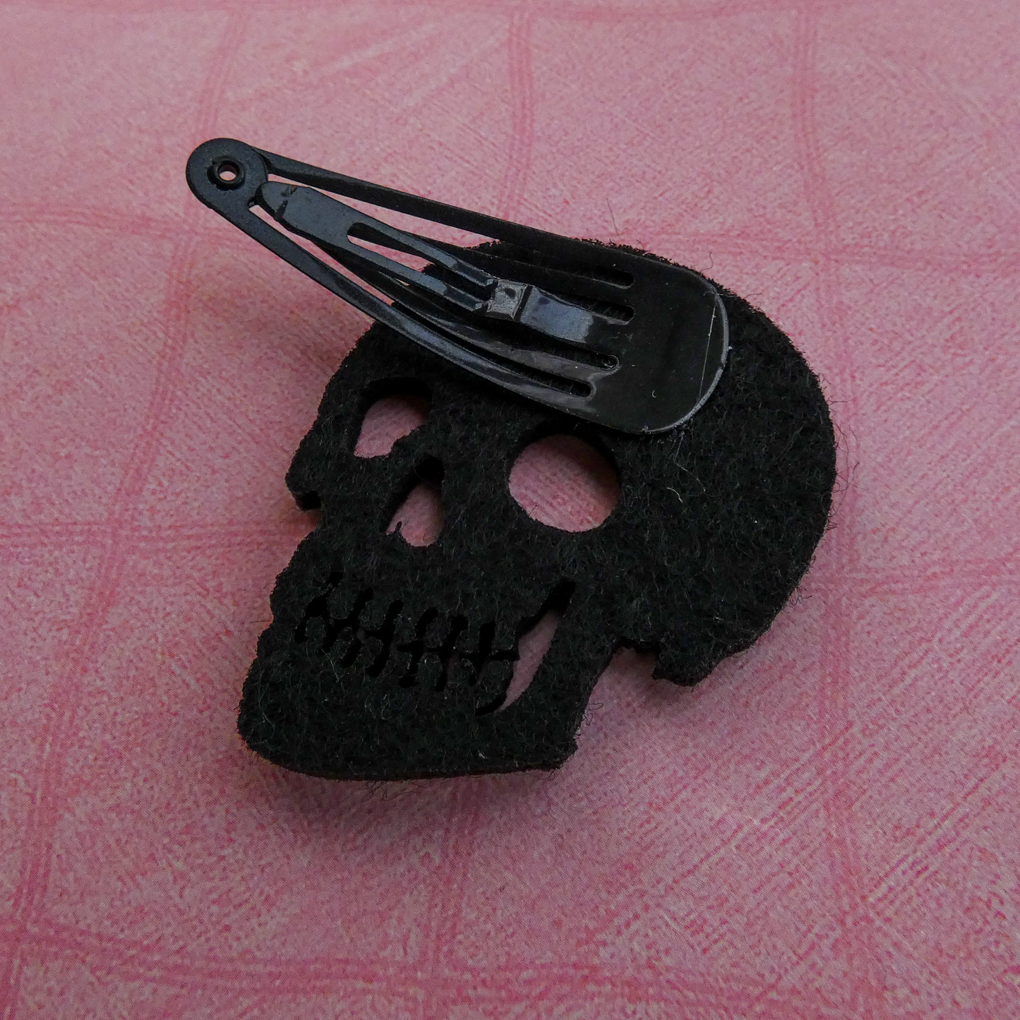 Black Felt Skull Hair Clip