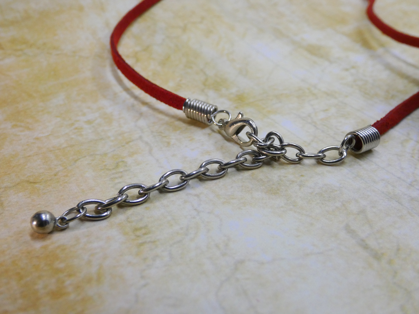 Silver Skull on Red Suede Necklace