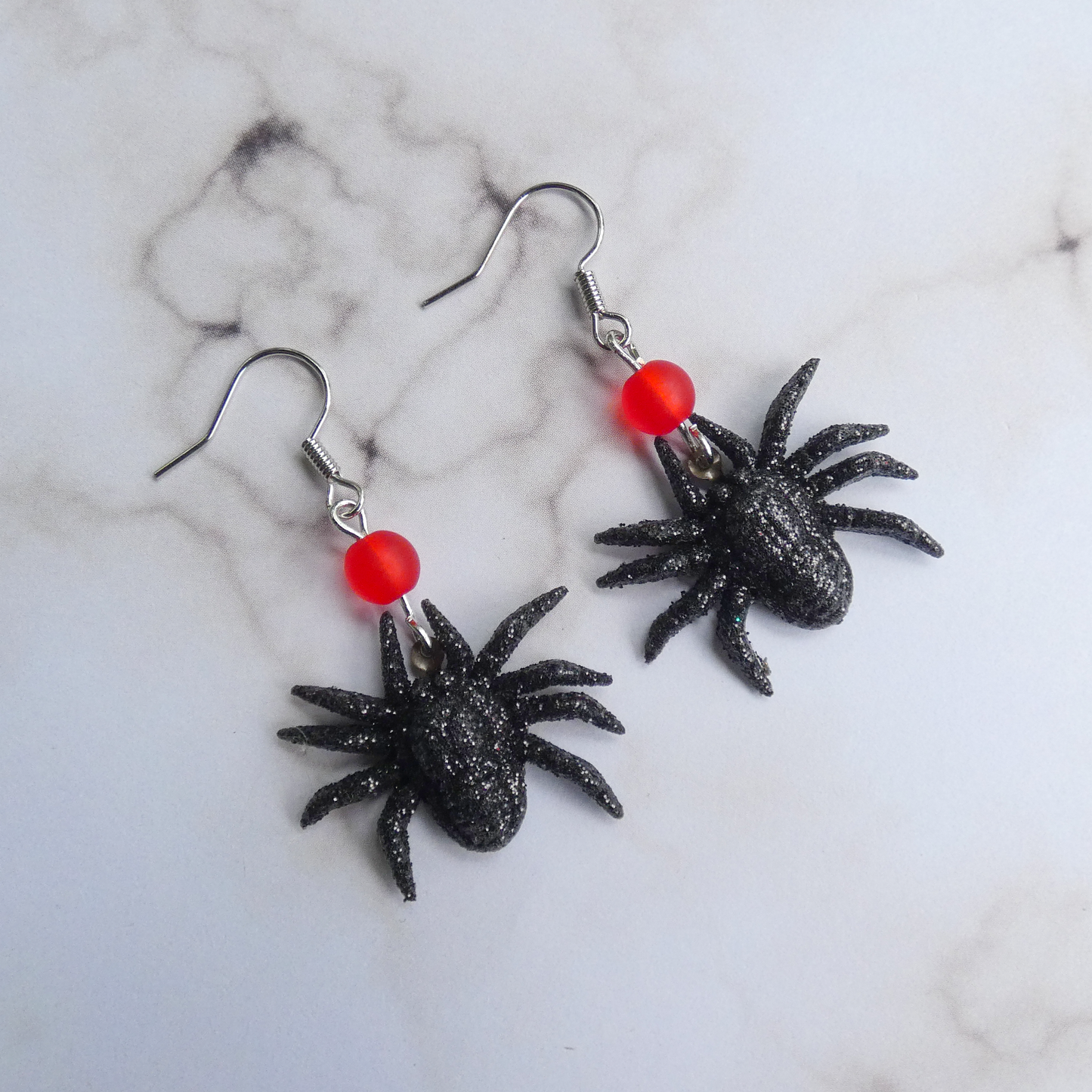 Black Glitter Spider Dangle Earrings