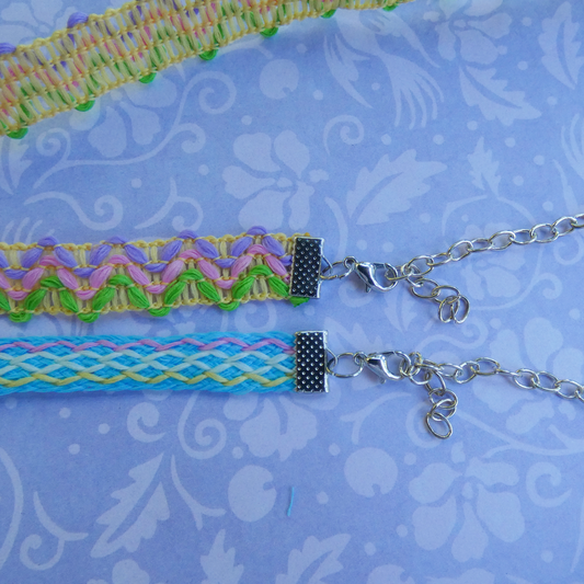 Blue Yellow and Pink Contrast Stitch Choker Necklace