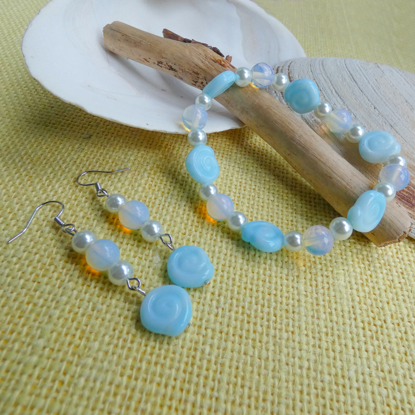 Seaside Blue Pearls and Swirls Bracelet and Earring Set